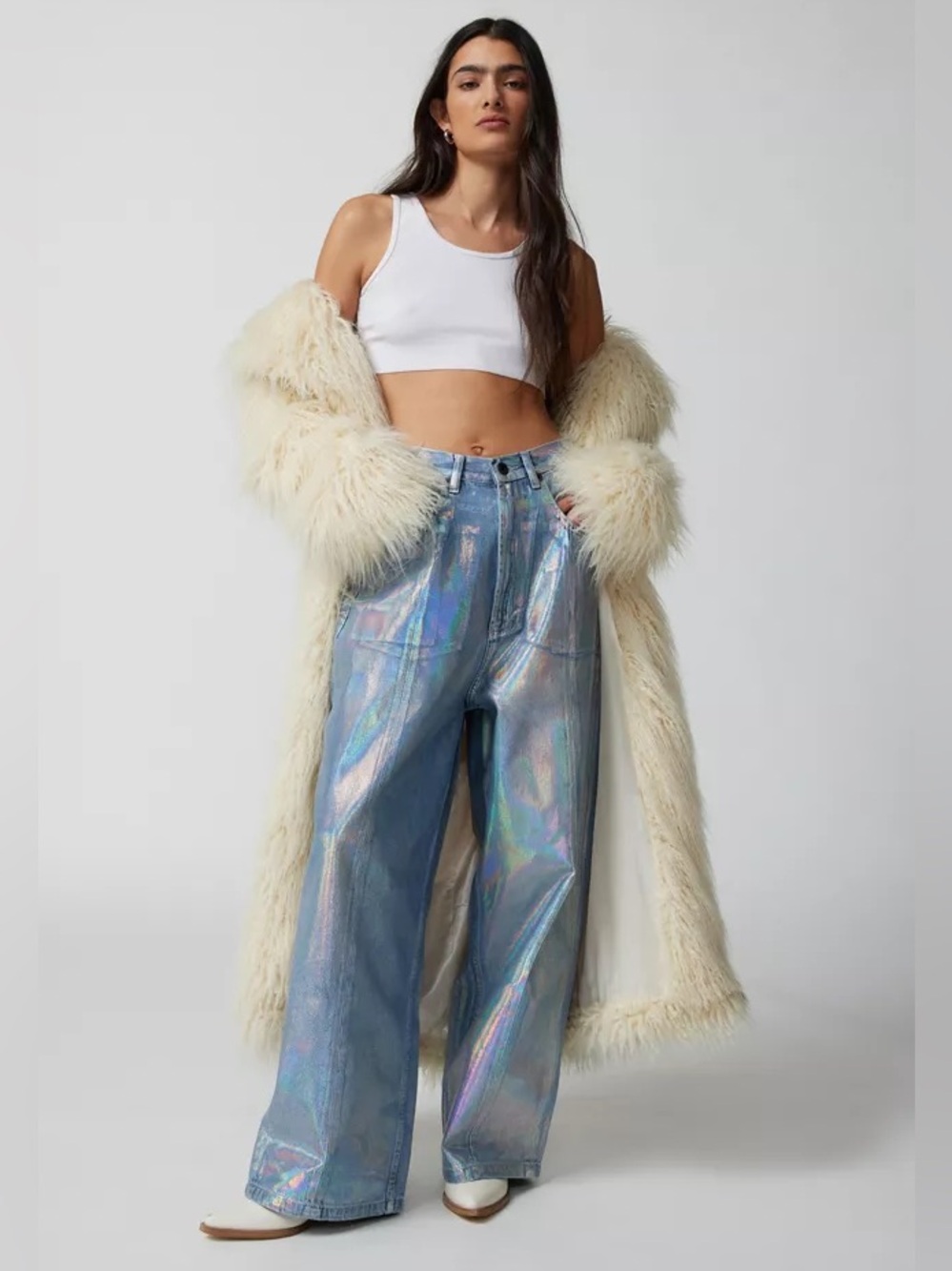 Urban Outfitters Neon Denim Leroy Coated Wide-Leg Jean